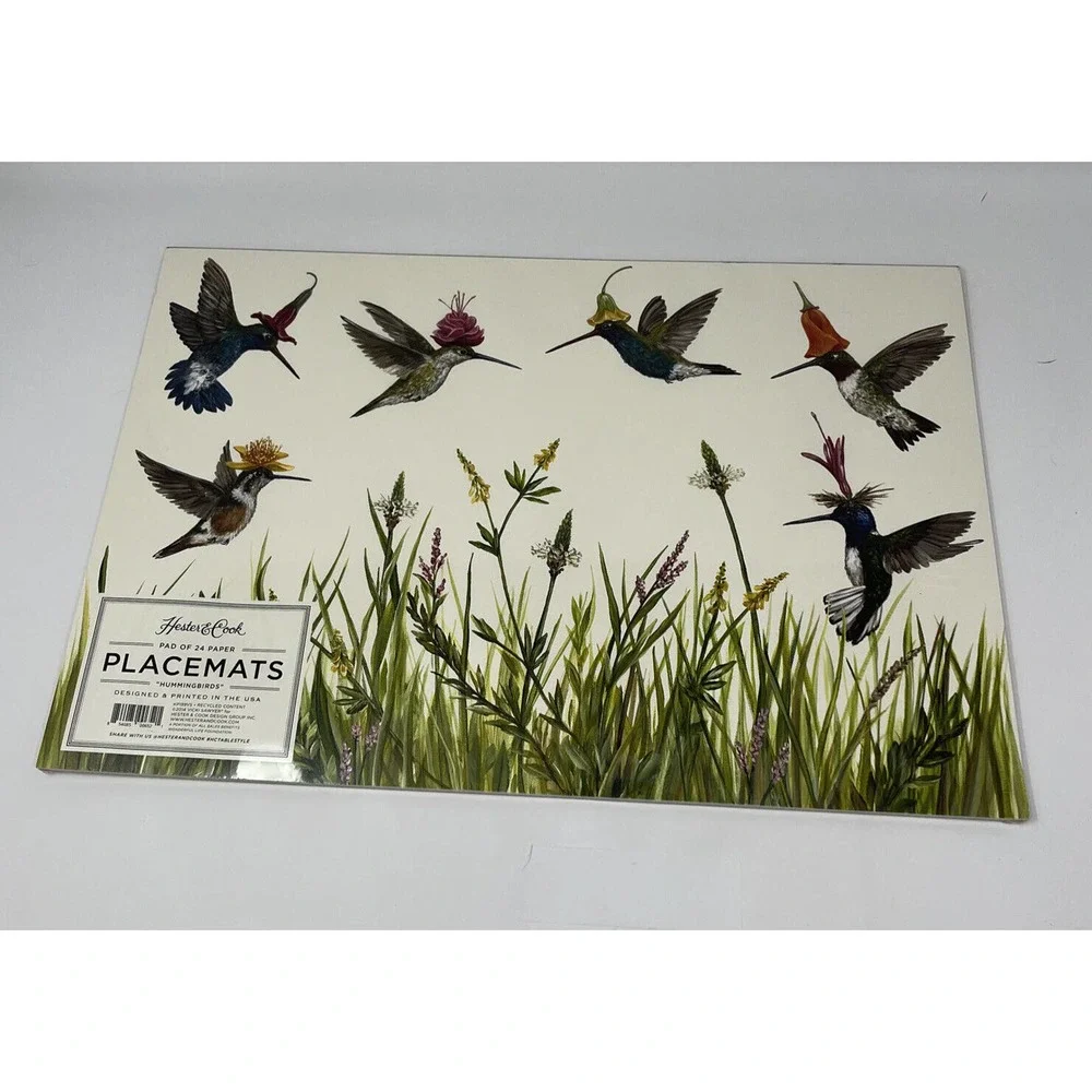 Hester & Cook Hummingbirds Pad of 24 Paper Placemats 18.5 x 12.5 Designed In USA